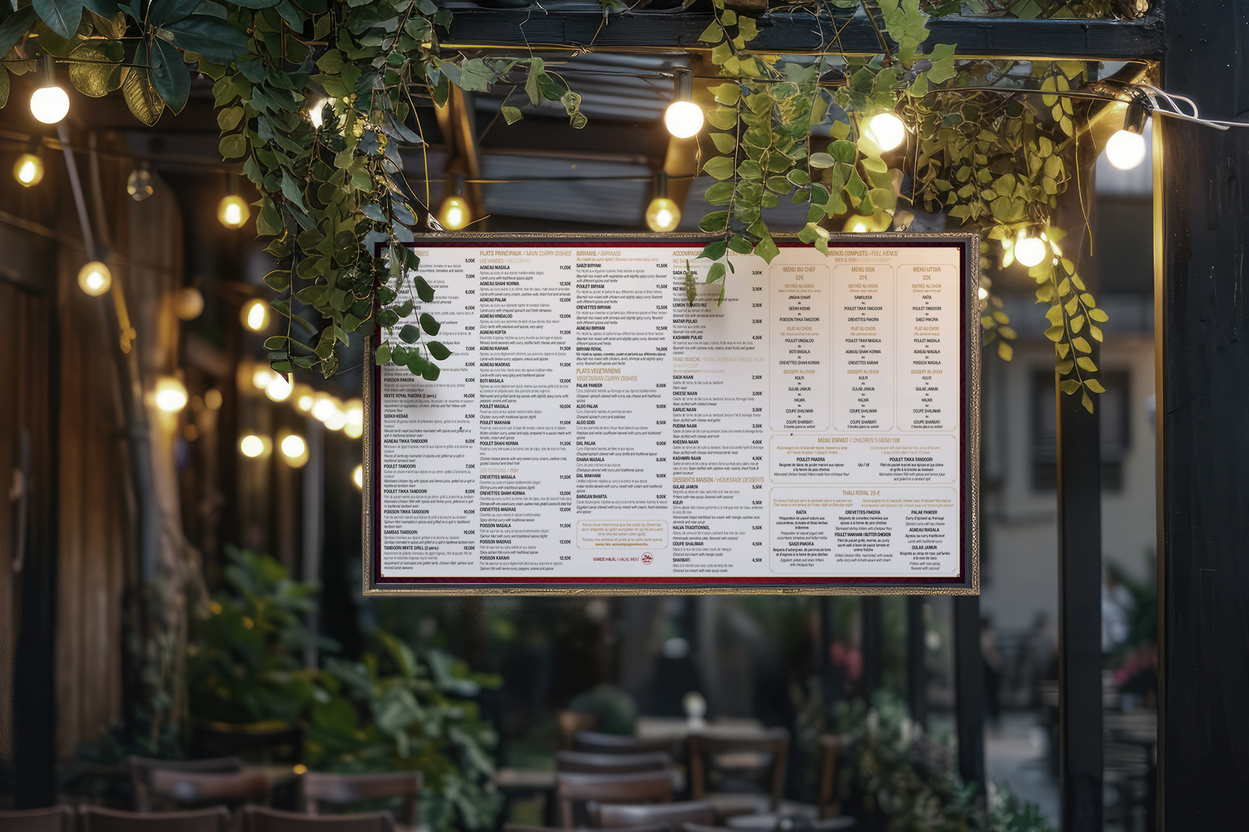 Menu Extérieur le Shalimar - Alworld.fr