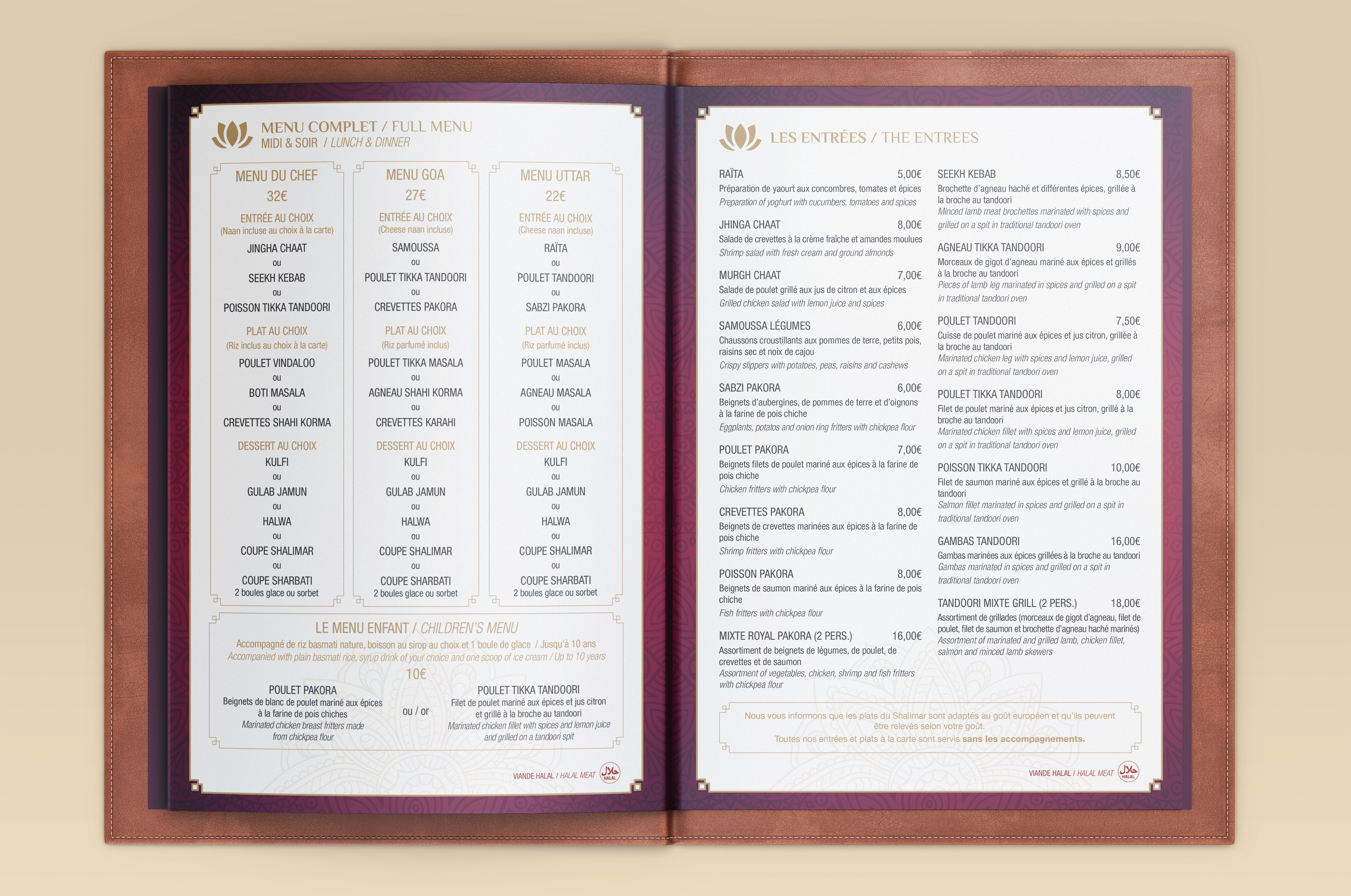 Menu Feuillet le Shalimar - Alworld.fr